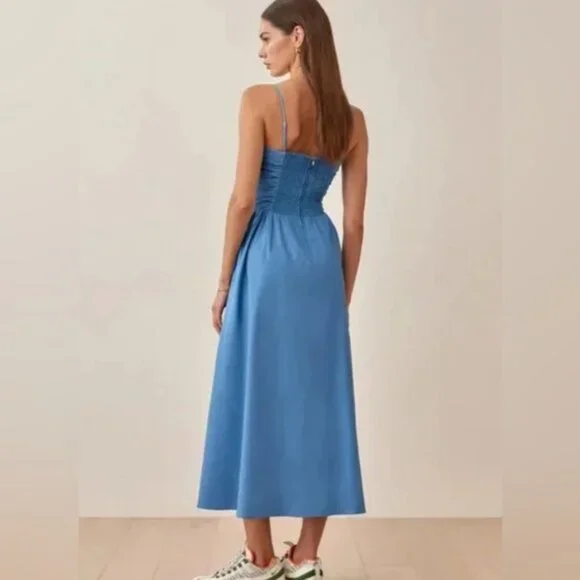 NEW Reformation Lissa Cotton Midi Dress Azure Blue Removable Strap | US 2 UK 6 - Picture 4 of 13